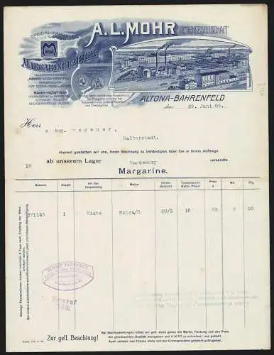 Rechnung Altona-Bahrenfeld 1906, A. L. Mohr AG, Margarinefabrik, Werk mit eigener Gleisanlage, Marke Mohra