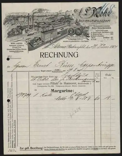 Rechnung Altona-Bahrenfeld 1904, A. L. Mohr AG, Margarine-Fabrik, Gesamtansicht mit eigener Gleisanlage