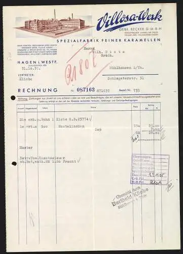 Rechnung Hagen i. Westf. 1935, Gebr. Becker GmbH, Villosa-Werk, Modellansicht der Betriebsanlage