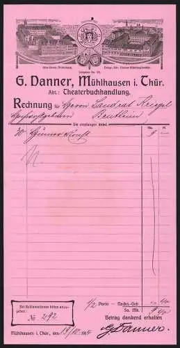 Rechnung Mühlhausen i. Thür. 1914, G. Danner, Abt. Theaterbuchhandlung, Ansicht zweier Geschäftsstellen