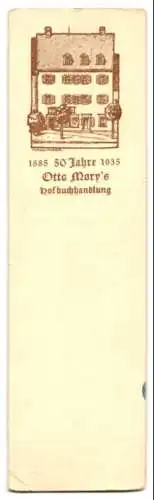 Lesezeichen Otto Mory Hofbuchhandlung zum 70 Jährigen, Rückseite Grafik von Küstler Hasslinger