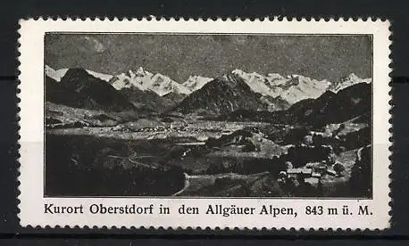 Reklamemarke Oberstdorf, Kurort in den Allgäuer Alpen, Berglandschaft