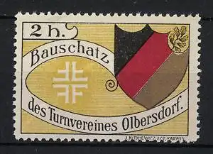 Reklamemarke Olbersdorf, Bauschatz des Turnvereines, Wappen und Kreuzsymbol