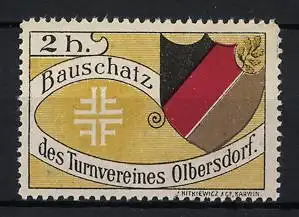 Reklamemarke Olbersdorf, Bauschatz des Turnvereines, Wappen und Kreuzsymbol