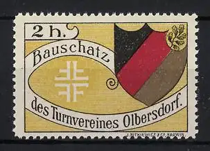 Reklamemarke Olbersdorf, Bauschatz des Turnvereines, Wappen und Eichenblatt