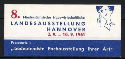 Reklamemarke Hannover, 8. Niedersächsische Hauswirtschaftliche Landesausstellung 1961, Frau mit Kette