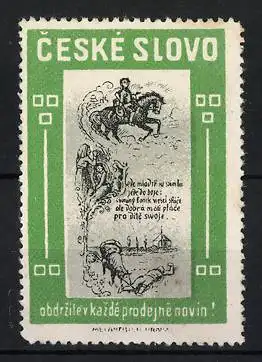 Reklamemarke Ceské Slovo, Prager Tageszeitung, Illustration mit Pferd