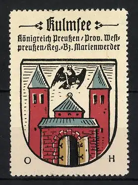 Reklamemarke Kulmsee, Königreich Preussen /Prov. Westpreussen, Wappen Stadttor mit Adler