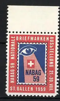 Reklamemarke St. Gallen, NABAG 59 Nationale Briefmarken-Ausstellung, Auge und Kreuz, 1959