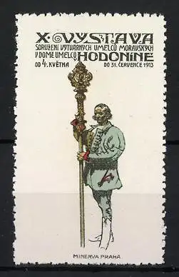 Reklamemarke Hodonín, Výstava 1913, Mann mit Stab