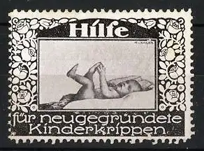 Reklamemarke Hilfe für neugegründete Kinderkrippen, liegendes Baby