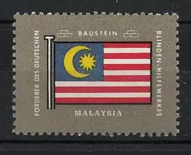 Reklamemarke Malaysia, Baustein Blinden Hilfswerk, Flagge Malaysias