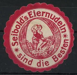 Reklamemarke Seibold`s Eiernudeln, Junge in Nudelrolle