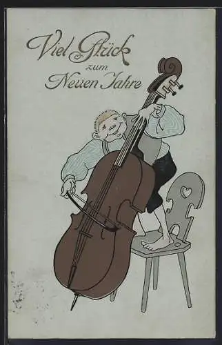 Künstler-AK Kleiner Junge spielt den Kontrabass