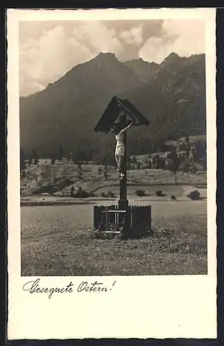 AK Flurkreuz vor einem Bergpanorama