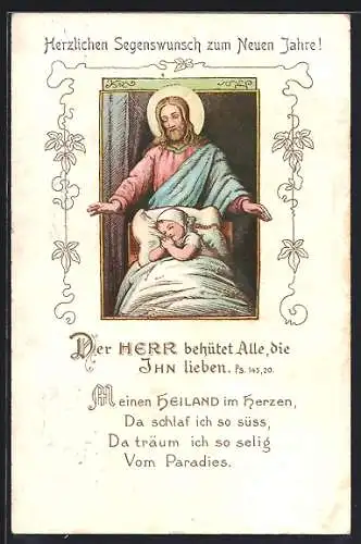 Künstler-AK Sinnspruch Der Herr behütet alle, die ihn lieben., Ps. 145, 20