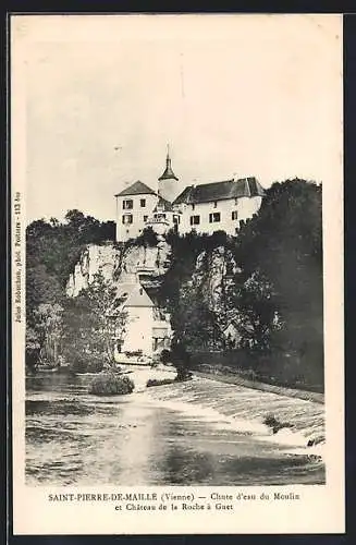 AK Saint-Pierre-de-Maillé, Chute d`eau du Moulin et Château de la Roche à Guet