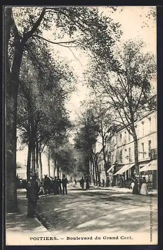 AK Poitiers, Boulevard du Grand Cerf avec piétons et arbres alignés