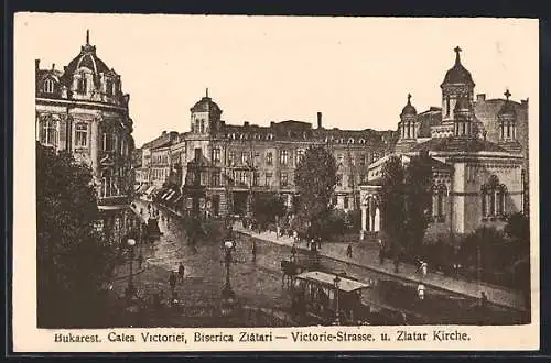 AK Bucuresti, Calea Victoriei, Strassenbahn