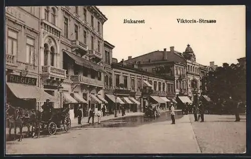 AK Bukarest, Viktoria-Strasse mit Hotel