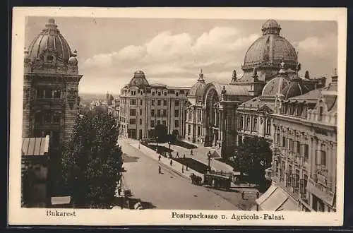 AK Bukarest, Postsparkasse u. Agricola-Palast