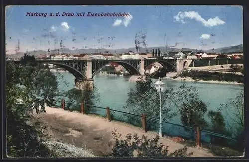 AK Maribor / Marburg, Ortsansicht mit Eisenbahnbrücke