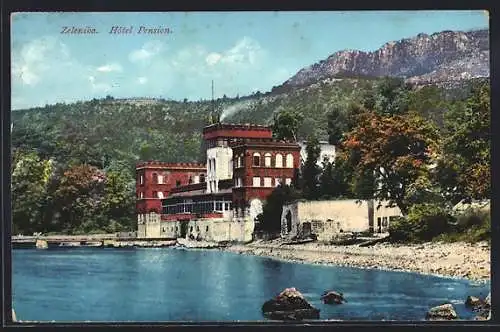 AK Zelenika, Hotel Pension mit Blick ins Gebirge