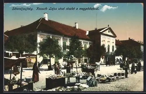 AK Satoraljaujhely, Kossuth Lajos utcai részlet a megyeházával