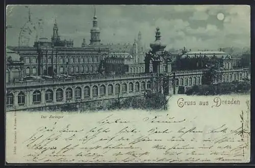 Mondschein-AK Dresden, Der Zwinger bei Nacht