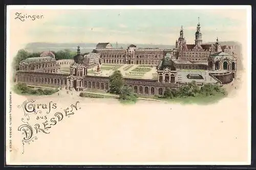 Lithographie Dresden, Der Zwinger aus der Vogelschau