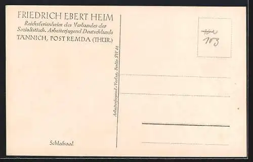 AK Tännich /Thür., Friedrich Ebert Heim, Ferienheim d. Sozialistisch. Arbeiterjugend Deutschlands, Schlafsaal