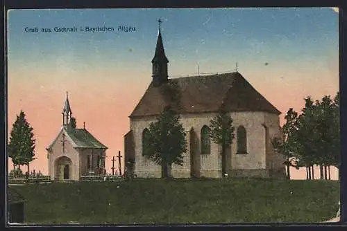 AK Gschnait i. Bayrischen Allgäu, Partie mit Kirche und Friedhof