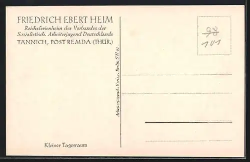 AK Tännich /Thür., Friedrich Ebert Heim, Reichsferienheim der SAJ Deutschland, Kleiner Tagesraum