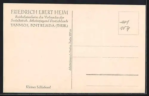 AK Tännich /Thür., Friedrich Ebert Heim, Reichsferienheim der SAJ Deutschland, Kleiner Schlafsaal