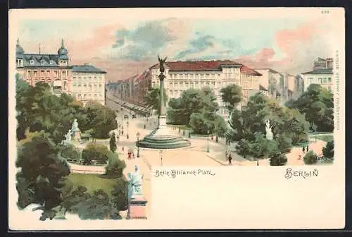 Lithographie Berlin-Kreuzberg, Belle-Alliance-Platz aus der Vogelschau