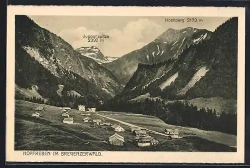 AK Hopfreben i. Bregenzerwald, Ortsansicht mit Juppenspitze und Hochberg