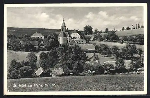 AK St. Jakob am Walde, Ortspartie mit Kirche