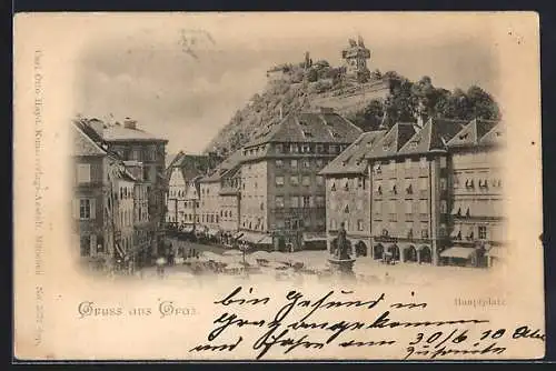 AK Graz, Hauptplatz mit Denkmal