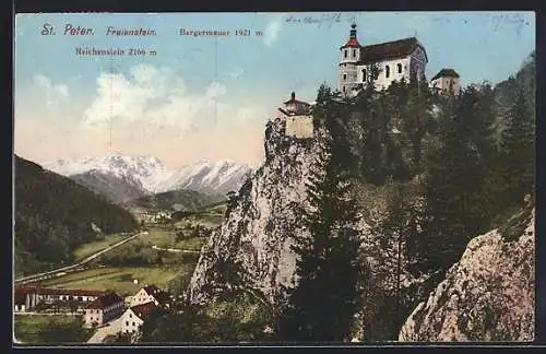 AK Sankt Peter-Freienstein, Ortsansicht mit Kirche und Bergermauer