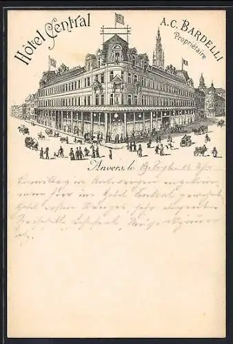 Lithographie Anvers, Hotel Central, Prop. A. C. Bardelli