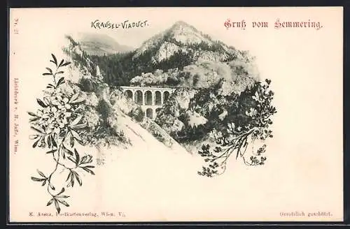 AK Semmering, Eisenbahn auf dem Krausel-Viaduct