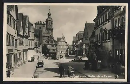 AK Neckarsulm, Marktstrasse mit Geschäften und Rathaus