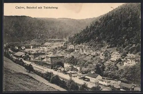 AK Calw, Bahnhof mit Teichelberg