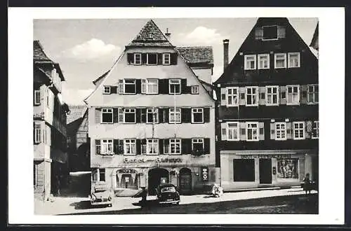 AK Calw /Württ. Schwarzwald, Hotel u. Pension Zum Hirsch, Marktplatz 3