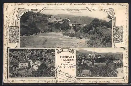 AK Forbach im Murgthal, Hotel Friedrichshof und Ortsansicht