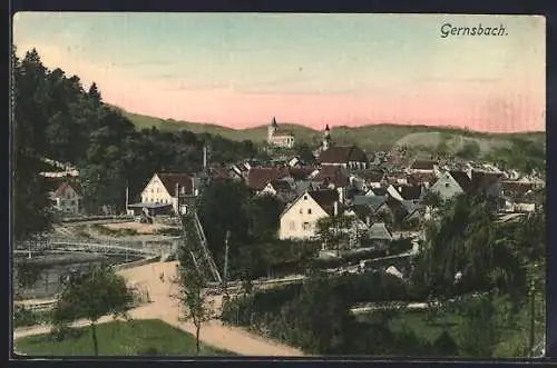 AK Gernsbach, Ortspartie aus der Vogelschau