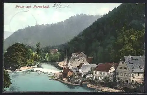AK Gernsbach, Ortsansicht m. Fluss