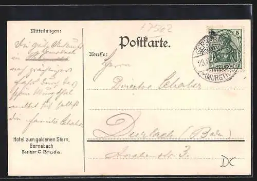 AK Gernsbach, Ortsansicht m. Fluss