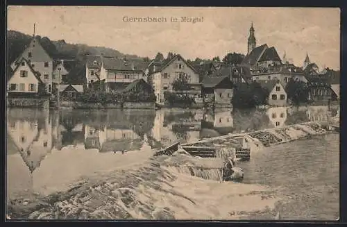AK Gernsbach im Murgtal, Ortsansicht mit Wehr