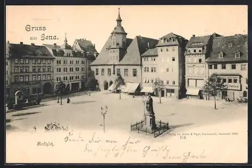 AK Jena, Marktplatz mit Denkmal